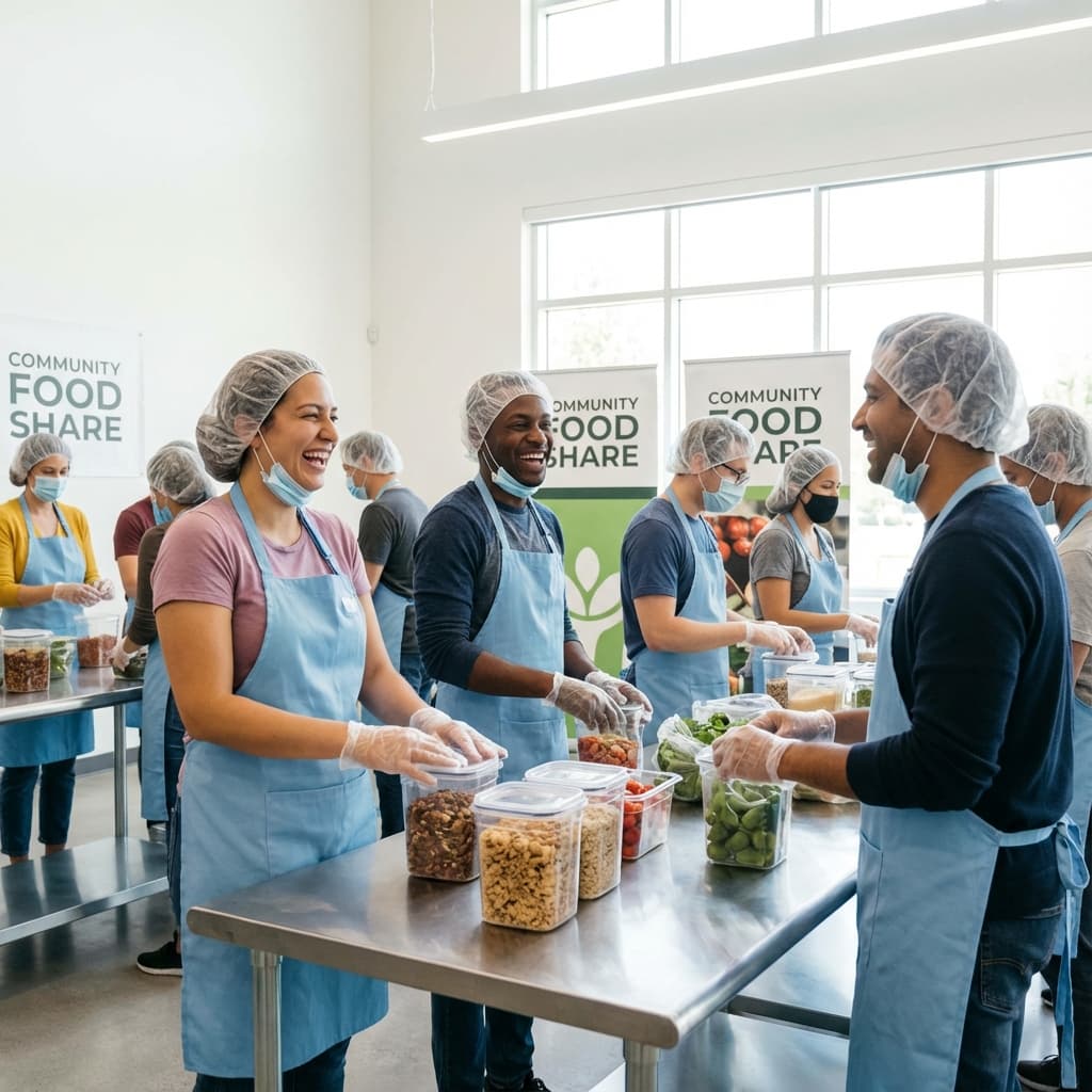 Volunteers packing food